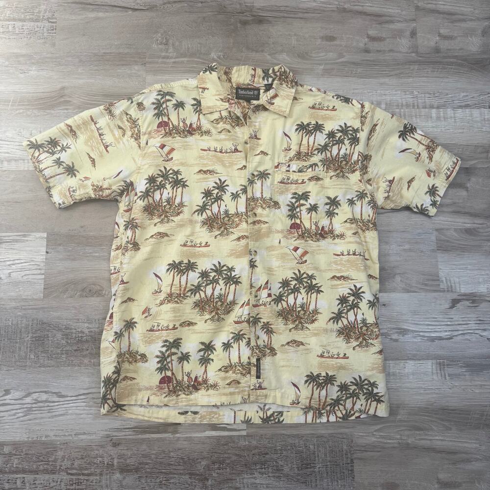 Vintage 90s Timberland Hawaiian Shirt Tropical Island Cotton Resort Vacation L
